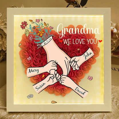 We Love You Mommy Hand Holding - Personalized Flower Shadow Box - Mother's Day