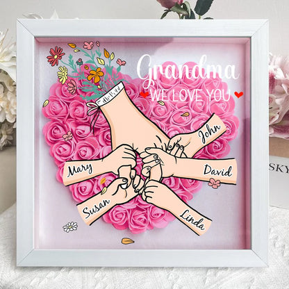 We Love You Mommy Hand Holding - Personalized Flower Shadow Box - Mother's Day