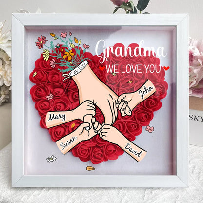 We Love You Mommy Hand Holding Personalized Flower Shadow Box - Gift from Mom & Grandma