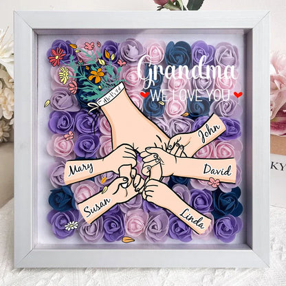 We Love You Mommy Hand Holding Personalized Flower Shadow Box - Gift from Mom & Grandma