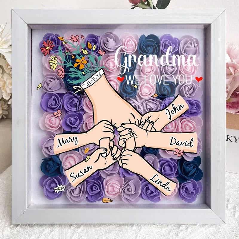 We Love You Mommy Hand Holding Personalized Flower Shadow Box - Gift from Mom & Grandma