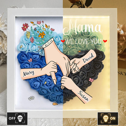 We Love You Mommy Hand Holding Personalized Flower Shadow Box - Gift from Mom & Grandma
