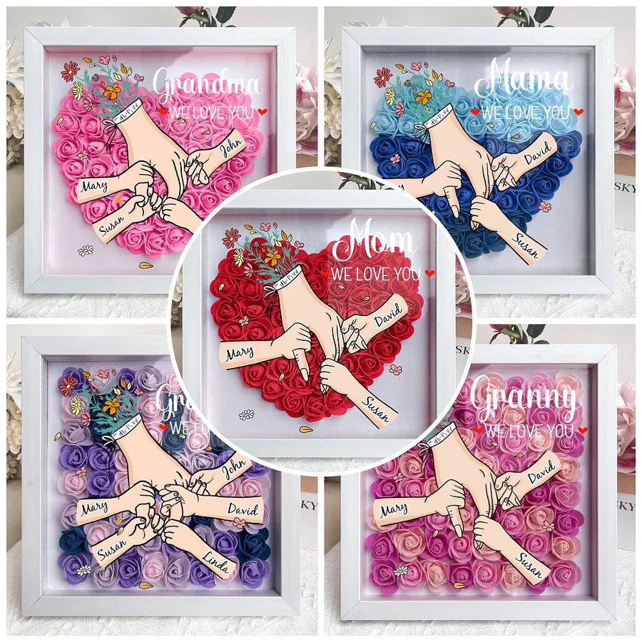 We Love You Mommy Hand Holding - Personalized Flower Shadow Box - Mother's Day