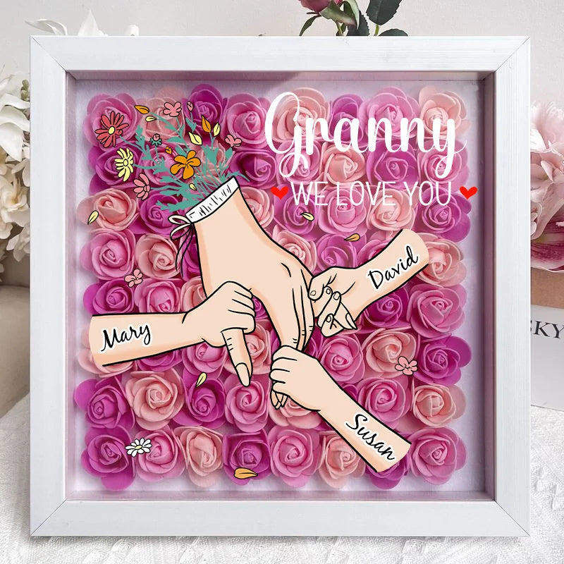 We Love You Mommy Hand Holding Personalized Flower Shadow Box - Gift from Mom & Grandma