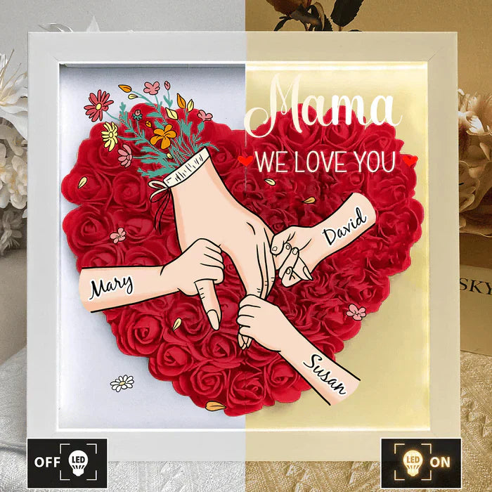 We Love You Mommy Hand Holding Personalized Flower Shadow Box - Gift from Mom & Grandma