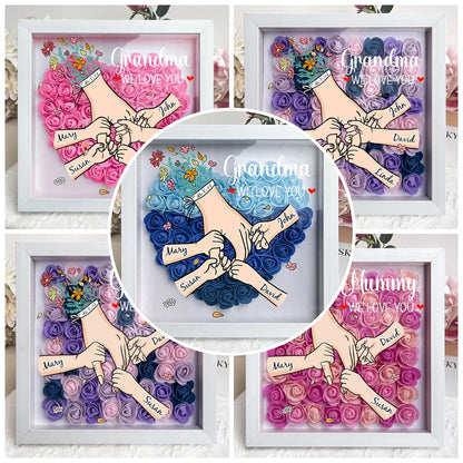 We Love You Mommy Hand Holding - Personalized Flower Shadow Box - Mother's Day