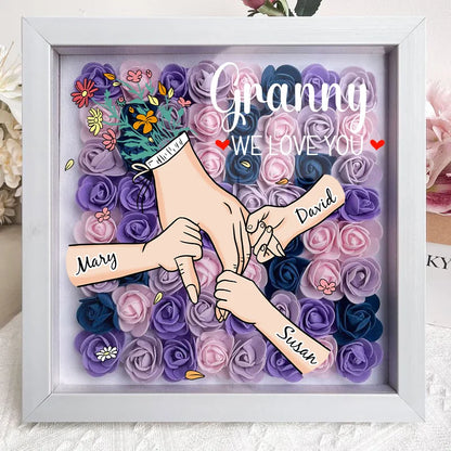 We Love You Mommy Hand Holding Personalized Flower Shadow Box - Gift from Mom & Grandma