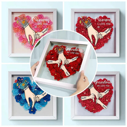 We Love You Mommy Hand Holding - Personalized Flower Shadow Box - Mother's Day