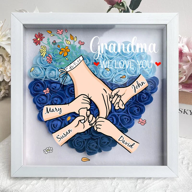 We Love You Mommy Hand Holding Personalized Flower Shadow Box - Gift from Mom & Grandma