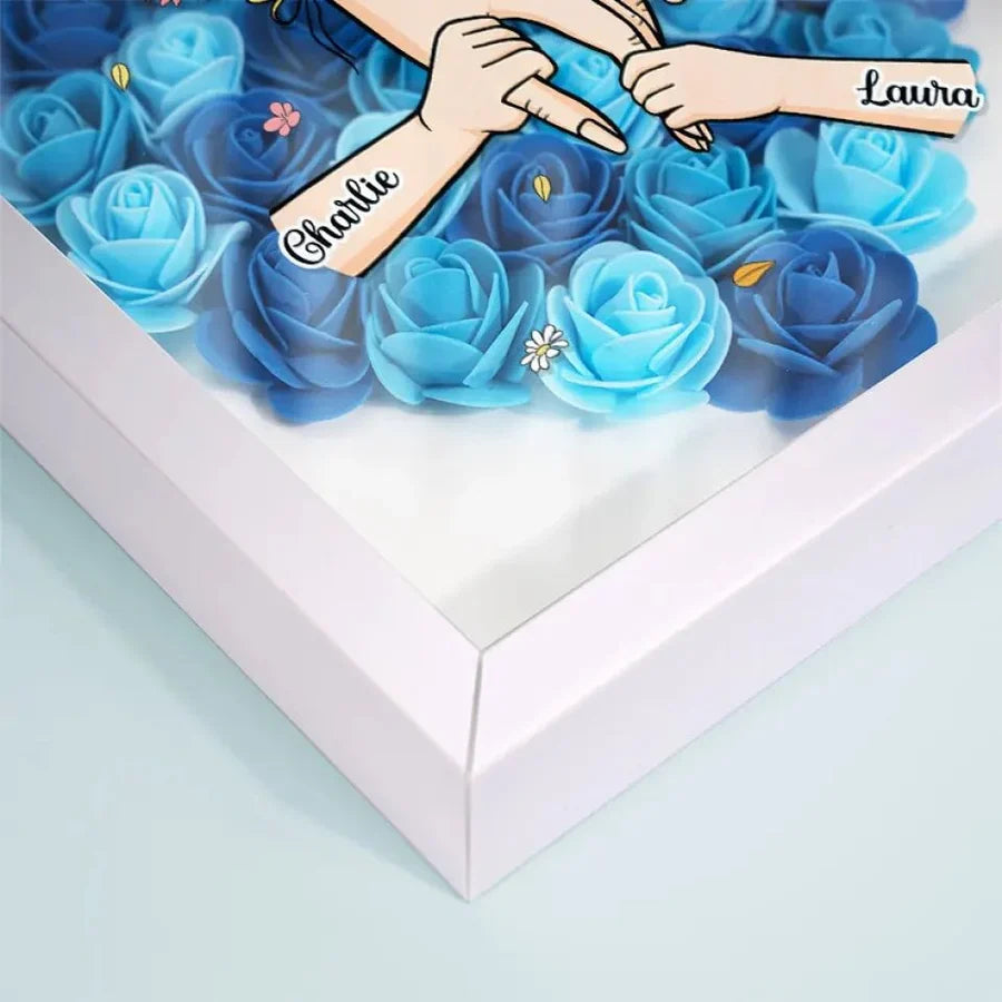 We Love You Mommy Hand Holding - Personalized Flower Shadow Box - Mother's Day