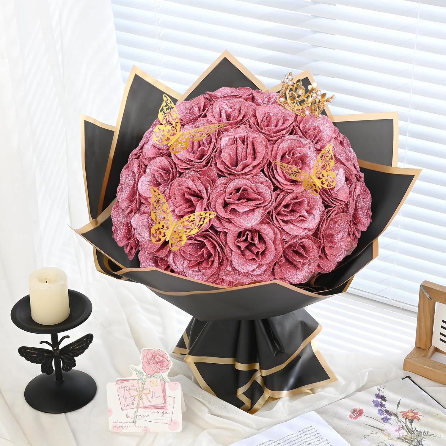 💕Glittering Everlasting Rose Bouquet – Gift for Anniversaries & Milestones