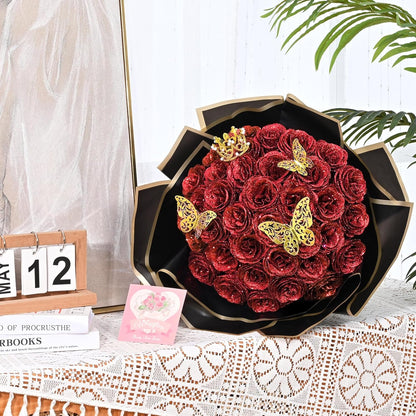 💕Glittering Everlasting Rose Bouquet – Gift for Anniversaries & Milestones