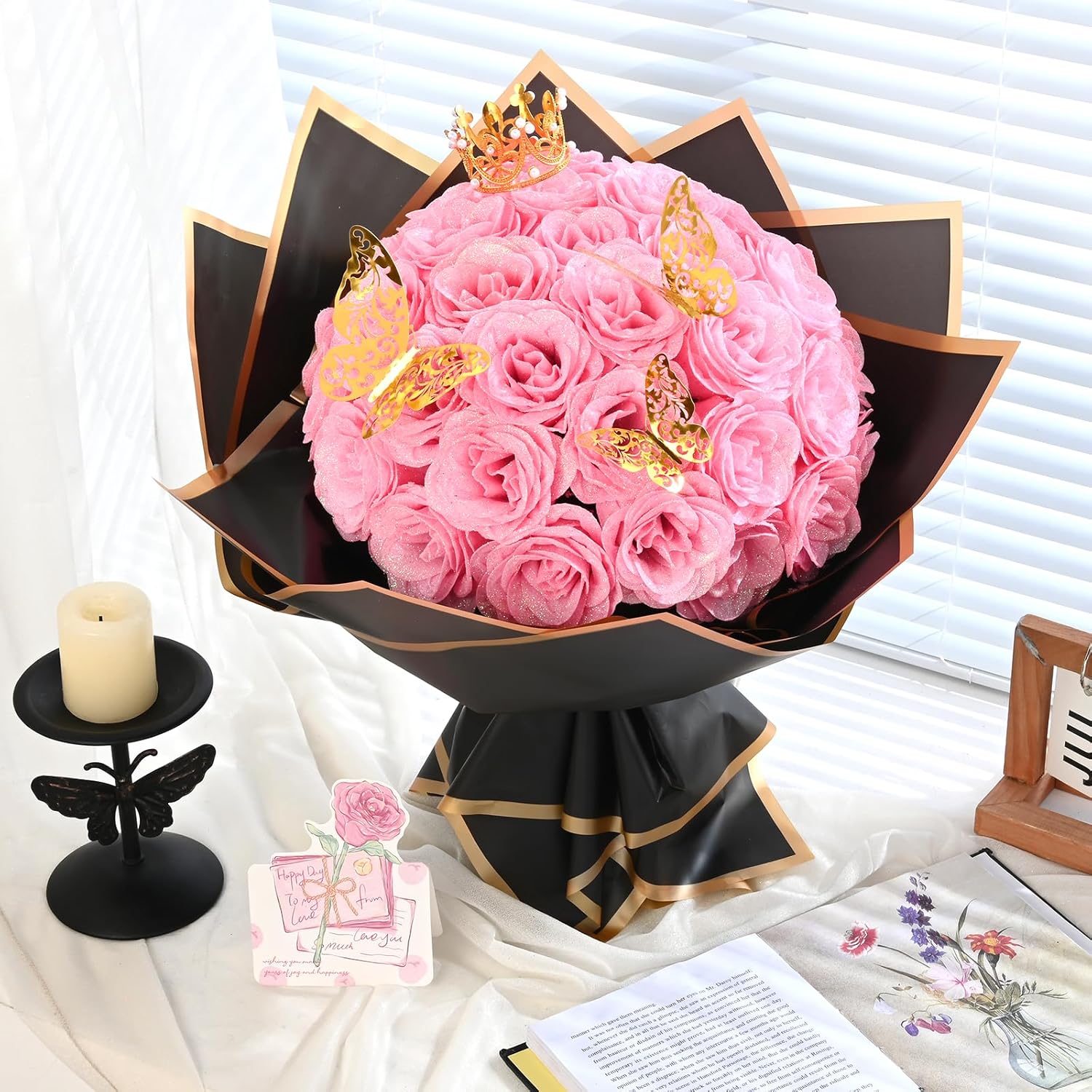 💕Glittering Everlasting Rose Bouquet – Gift for Anniversaries & Milestones